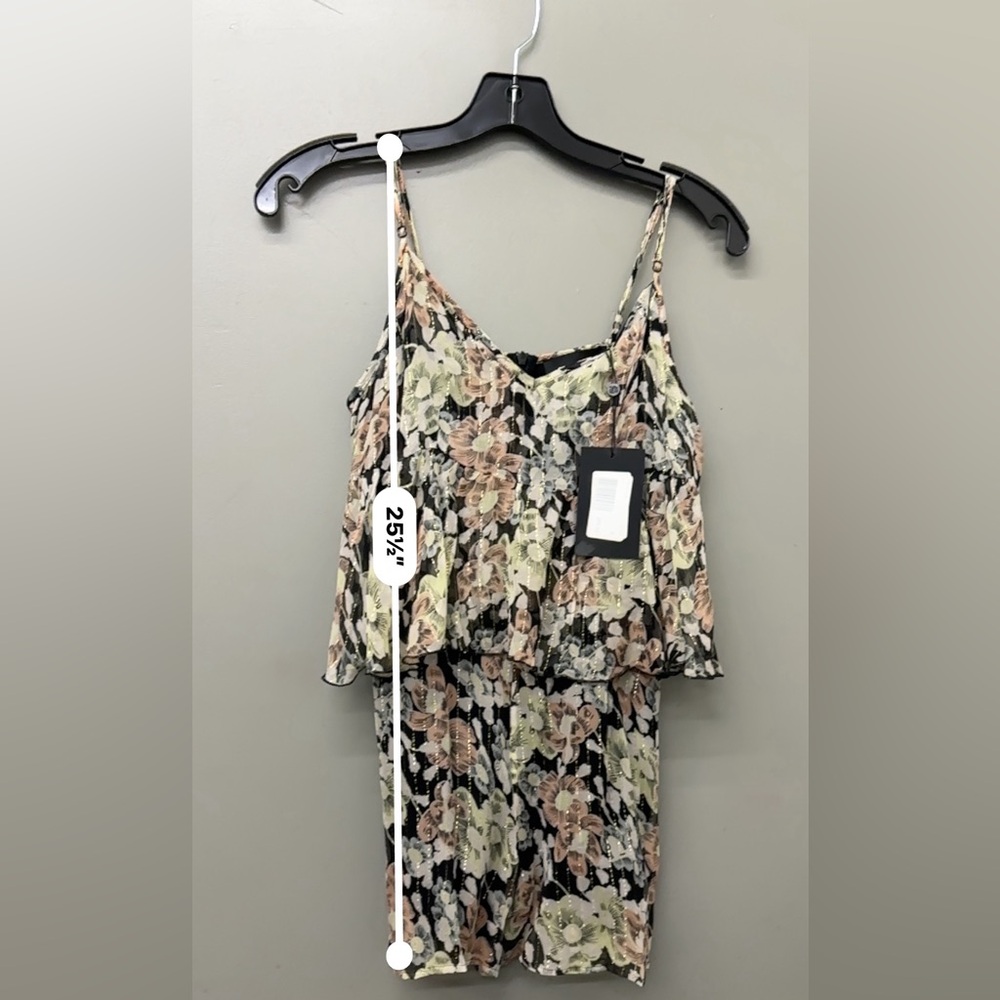 The Kooples Floral Silk Romper in Black and Cream NWT size 0 - Picture 7 of 8